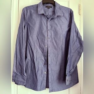 Marc Anthony Slim Fit Button Down Men's Blue Striped Shirt, Size:XL